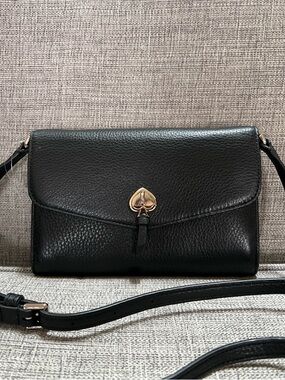 Kate Spade Marti Genuine Pebble Leather Wallet Multi Pocket Crossbody Black Bag